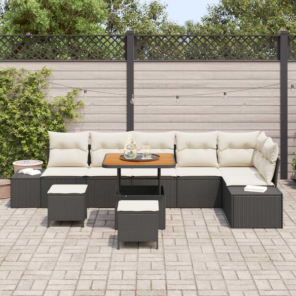 vidaXL Gartensofa-set mit Kissen 9 pcs Schwarz Poly-Rattan