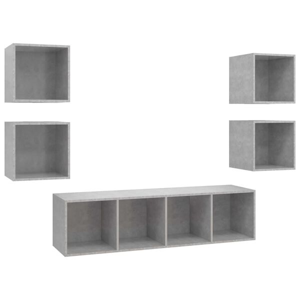 vidaXL 5-tlg. TV-Schrank-Set Betongrau Holzwerkstoff