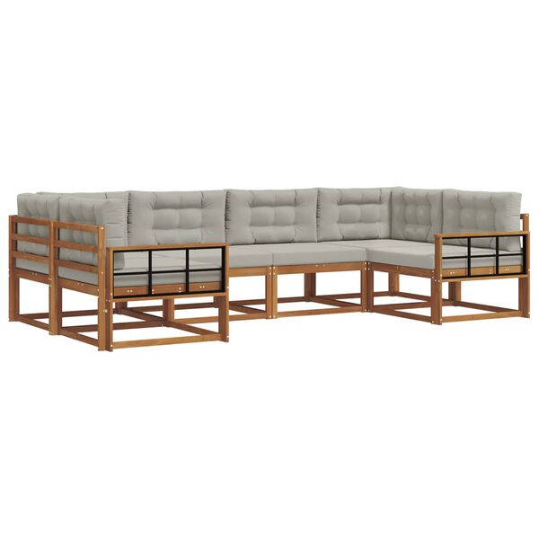 vidaXL Outdoor-Sofagarnitur mit Kissen 6 pcs Nat&uuml;rlich und Hellgrau