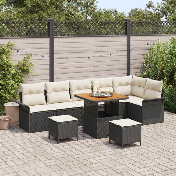 vidaXL Gartensofa-set mit Kissen 9 pcs Schwarz Poly-Rattan