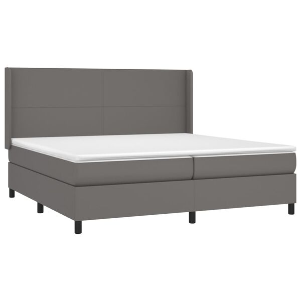 vidaXL Boxspringbett mit Matratze & LED Grau 200x200 cm Kunstleder