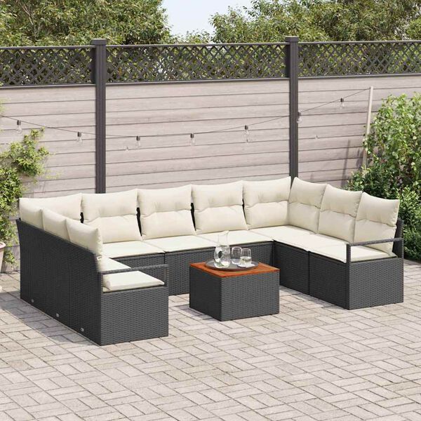 vidaXL Gartensofa-set 10 pcs Schwarz und Creme Poly-Rattan