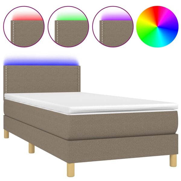 vidaXL Boxspringbett mit Matratze & LED Taupe 90x190 cm Stoff