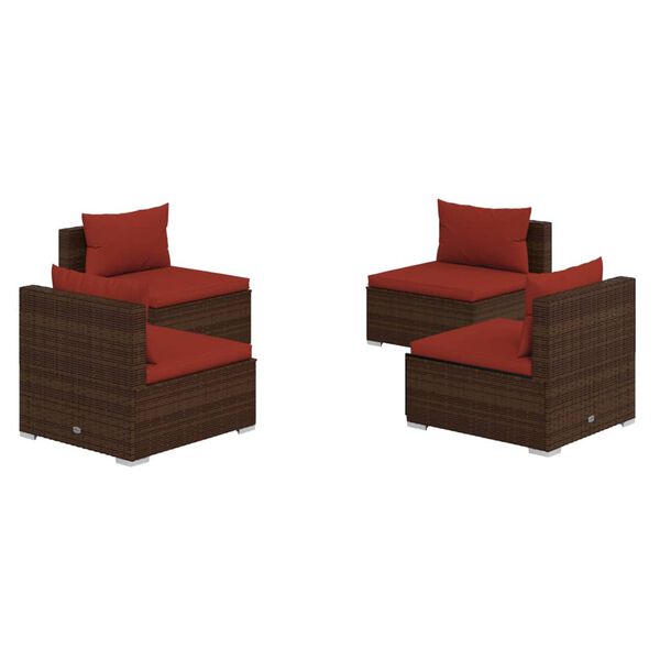 vidaXL 4-tlg. Garten-Lounge-Set mit Auflagen Poly Rattan Braun