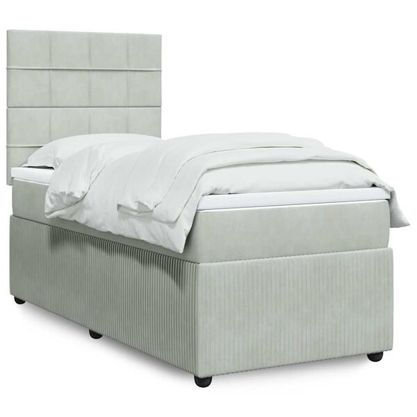 vidaXL Boxspringbett mit Matratze Hellgrau 90x190 cm Samt