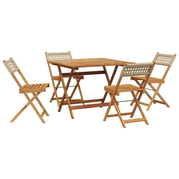 vidaXL 5-tlg. Garten-Essgruppe Beige Poly Rattan und Massivholz