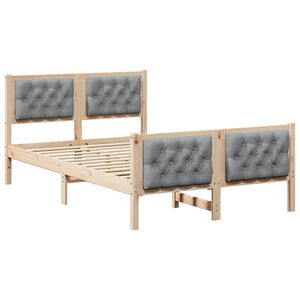 vidaXL Bettrahmen Hellgrau 135 x 190 cm Massives Kiefernholz