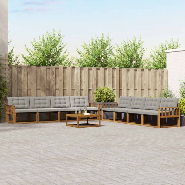 vidaXL Outdoor-Sofagarnitur mit Kissen 9 pcs Nat&uuml;rlich und Hellgrau