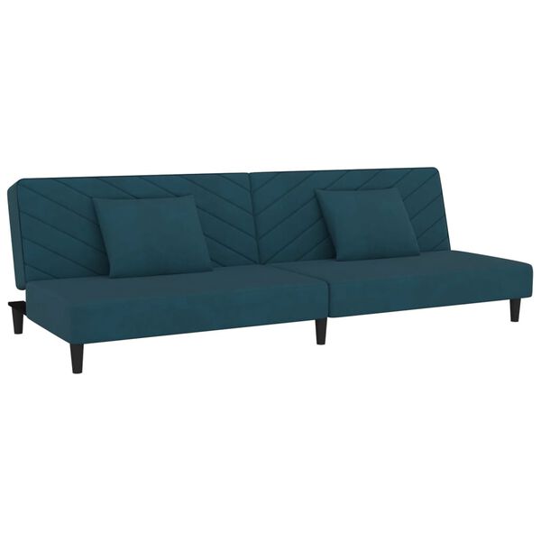 vidaXL Schlafsofa 2-Sitzer mit 2 Kissen Blau Samt