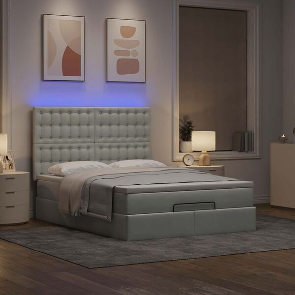vidaXL Ottoman-Bett mit Matratzen & LEDs Hellgrau 140x190 cm Samt