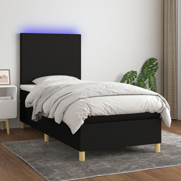 vidaXL Boxspringbett mit Matratze & LED Schwarz 90x190 cm Stoff