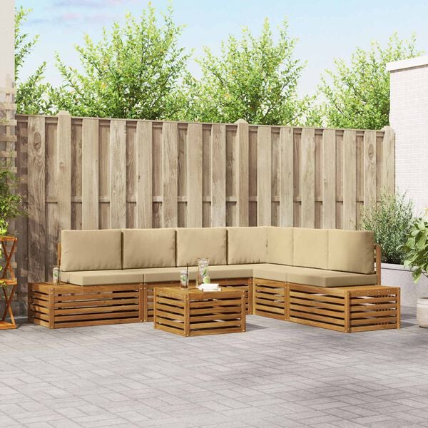 vidaXL Outdoor-Sofagarnitur mit Kissen 7 St&uuml;ck Natur und Beige