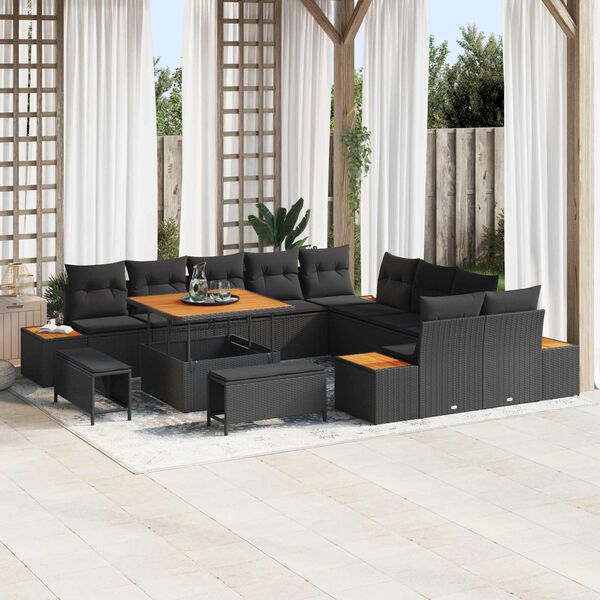 vidaXL Gartensofa-set mit Kissen 13 pcs Schwarz Poly Rattan
