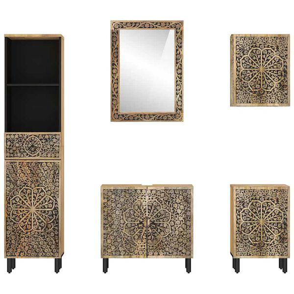 vidaXL 5-tlg. Badm&ouml;bel-Set Massivholz Mango