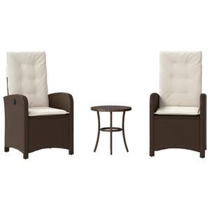 vidaXL 3-tlg. Bistro-Set mit Kissen Braun Poly Rattan
