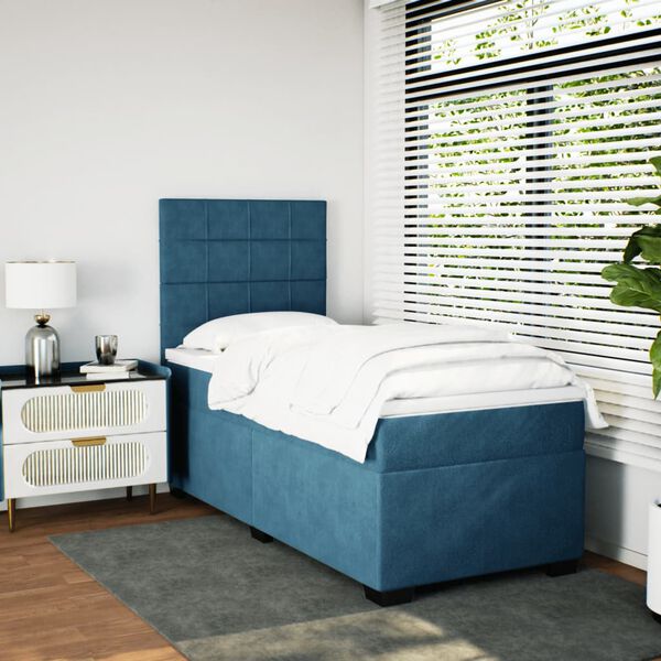 vidaXL Boxspringbett mit Matratze Blau 90x190 cm Samt