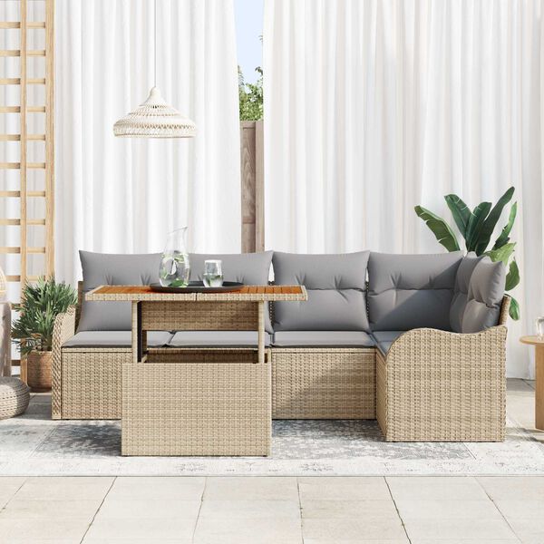 vidaXL Garten-Sofa-Set mit Speicher 6 pcs Beige Poly Rattan
