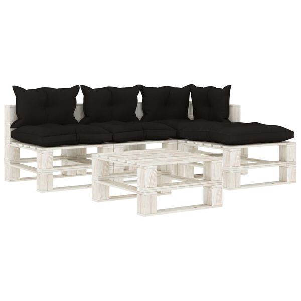 vidaXL 5-tlg. Garten-Lounge-Set Paletten mit Kissen in Schwarz Holz