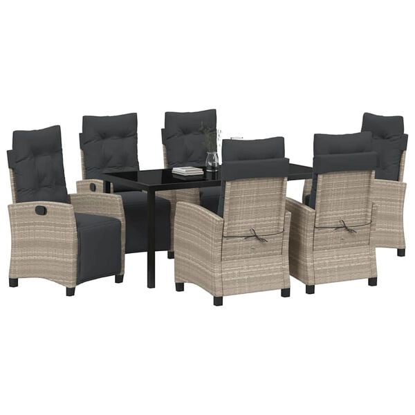 vidaXL Garten Essgruppe mit Kissen 7 pcs Hellgrau Poly-Rattan