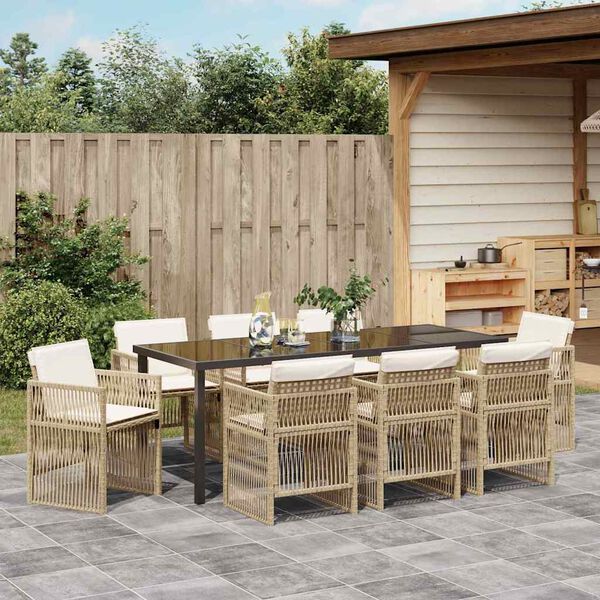 vidaXL Garten Essgruppe 9 pcs Beige Pulverbeschichteter Stahl