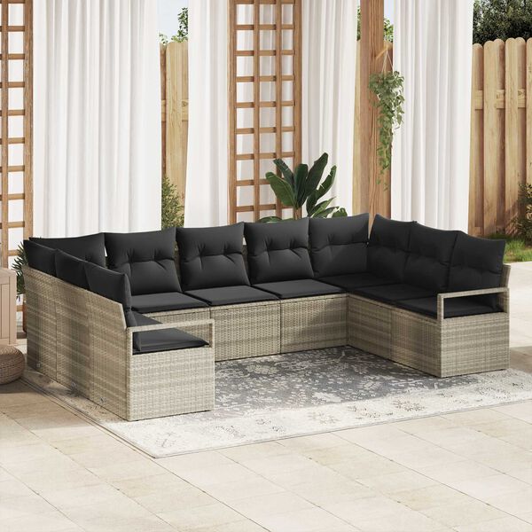 vidaXL Sofa Set mit Kissen 9 pcs Hellgrau Poly-Rattan