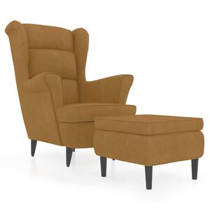 vidaXL Ohrensessel mit Hocker Braun Samt