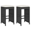 vidaXL Garten-Barhocker mit Kissen 2 Stk. Schwarz Poly Rattan
