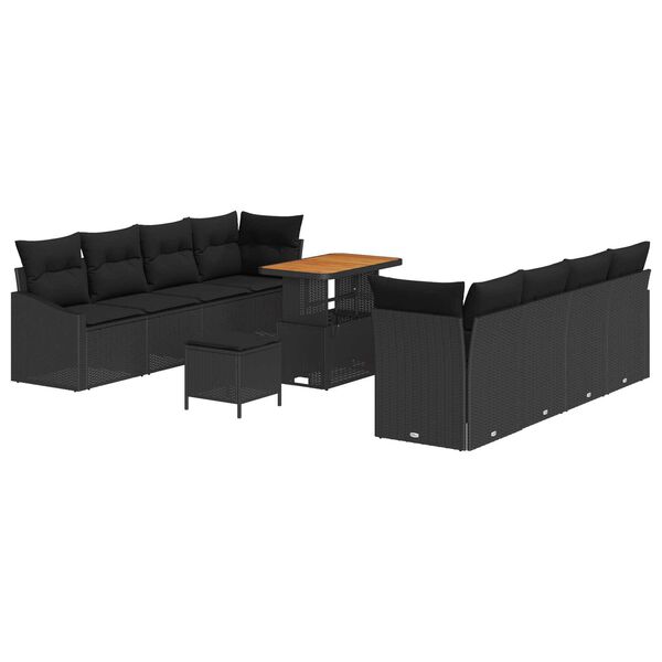 vidaXL Garten-Sofa-Set mit Kissen mit Speicher 11 pcs Schwarz