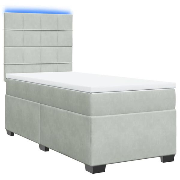 vidaXL Boxspringbett mit Matratze Hellgrau 100x200 cm Samt