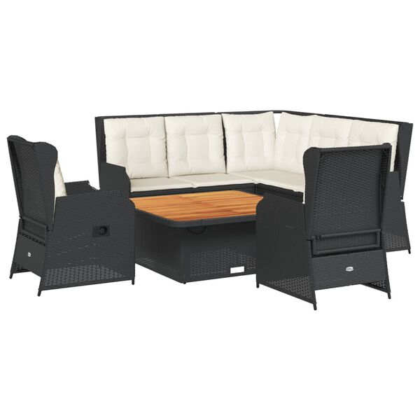 vidaXL 6-tlg. Garten-Lounge-Set mit Kissen Schwarz Poly Rattan