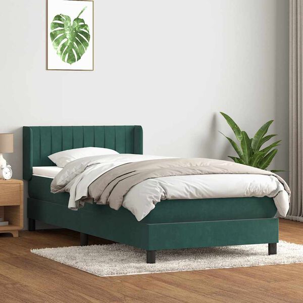 vidaXL Boxspringbett mit Matratze Dunkelgr&uuml;n 90x220 cm Samt