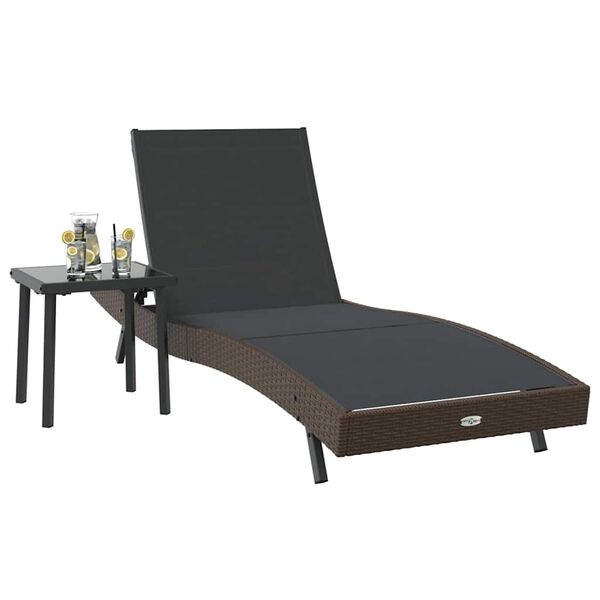 vidaXL Sonnenliege mit Tisch 2 pcs Braun und Schwarz 40 x 40 x 40.5 cm