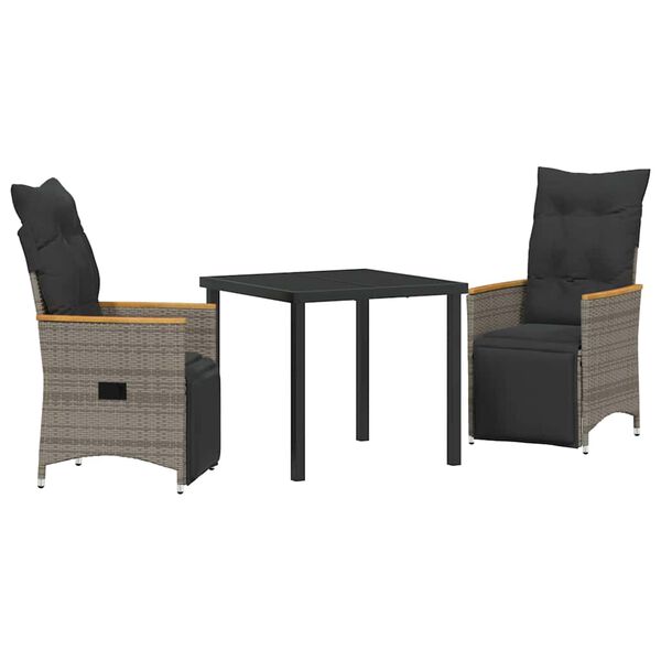 vidaXL Garten Essgruppe mit Kissen 3 pcs Grau Poly-Rattan
