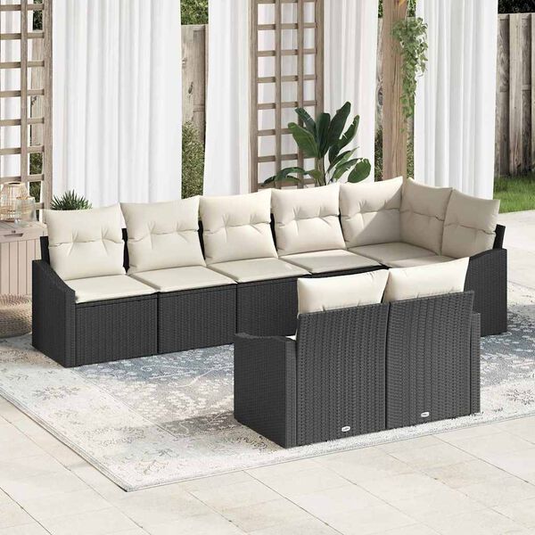 vidaXL Sofa Set mit Kissen 8 pcs Schwarz Poly-Rattan