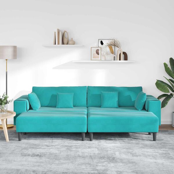 vidaXL Sofa mit Kissen 3 pcs T&uuml;rkis Samt