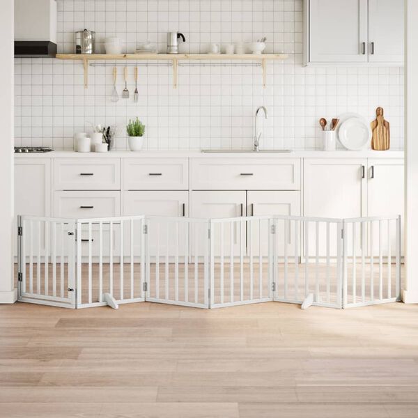 vidaXL 6-tlg. Hundetor mit T&uuml;r Faltbar Wei&szlig; 300 cm Pappelholz