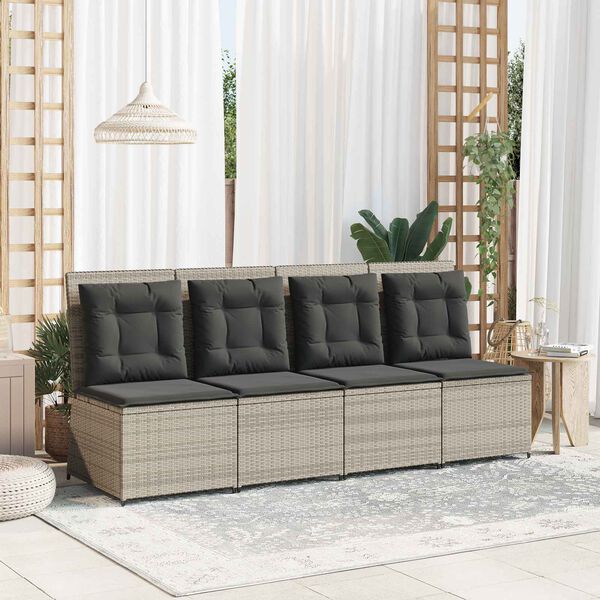 vidaXL Garten-Sofa mit Kissen Hellgrau Poly-Rattan