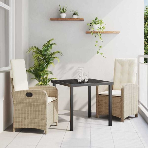 vidaXL Garten Essgruppe mit Kissen 3 pcs Beige Poly-Rattan