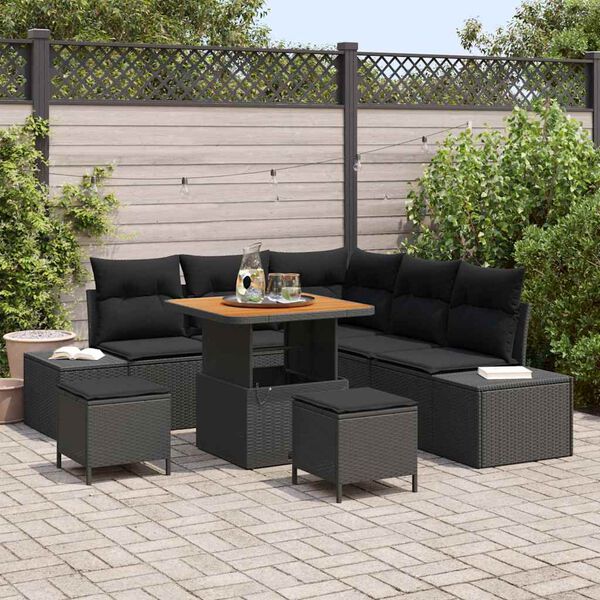 vidaXL Garten-Sofa-Set mit Kissen 8 pcs Schwarz Poly Rattan