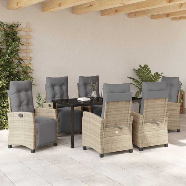 vidaXL Garten Essgruppe mit Kissen 7 pcs Beige Poly-Rattan