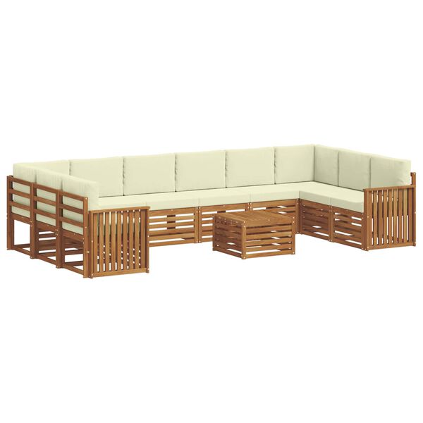 vidaXL Ecksofa Set mit Kissen 11 pcs Natur und Creme Massivholz Akazie