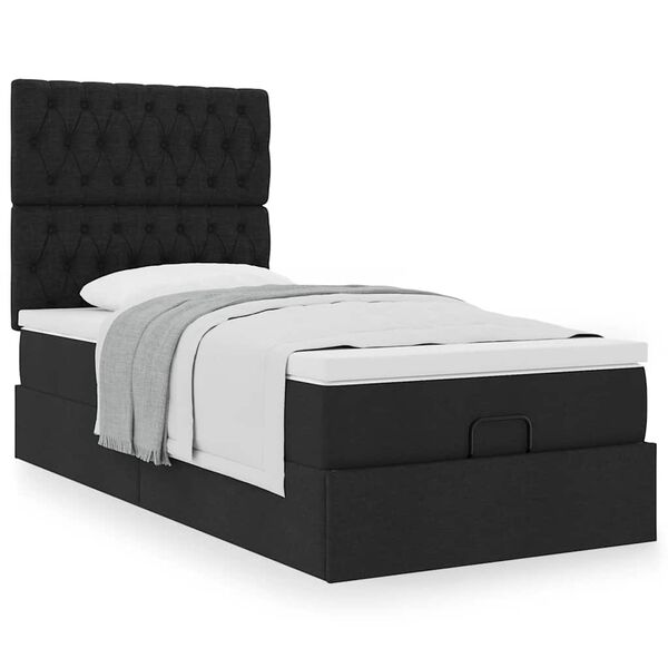 vidaXL Ottoman-Bett mit Matratze Schwarz 90x200 cm Stoff