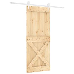 vidaXL Schiebet&uuml;r Nat&uuml;rlich und Wei&szlig; 100 x 210 cm Massives Kiefernholz