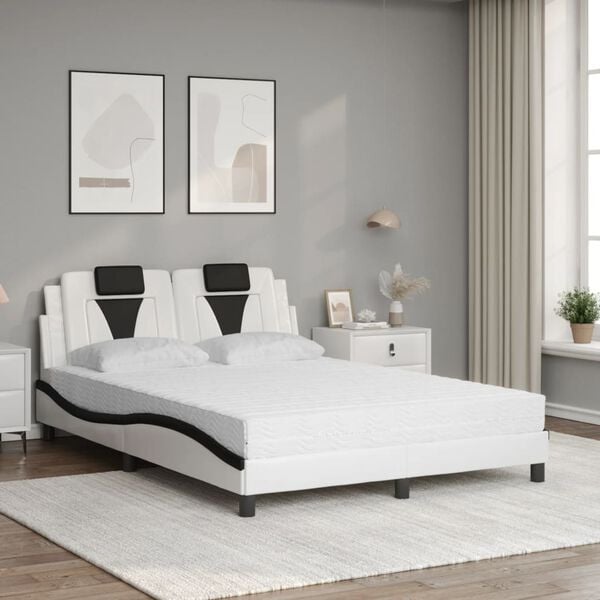vidaXL Bett "Viana" mit Matratze Wei&szlig; und Schwarz 140x190 cm Kunstleder
