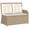 vidaXL Gartenbank Verstellbar mit Kissen Beige Poly Rattan