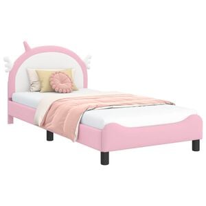 vidaXL Kinderbettgestell mit Kopfteil mit Kopfteil Rosa 90 x 190 cm PU