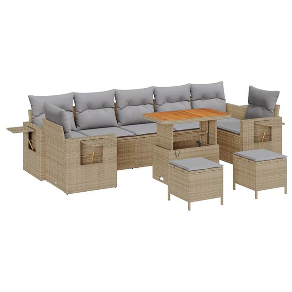 vidaXL Garten-Sofa-Set 10 pcs Beige und Hellgrau 90 x 55 x 71 cm