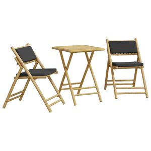 vidaXL 3-tlg. Bistro-Set Klappbar mit Dunkelgrauen Kissen Bambus