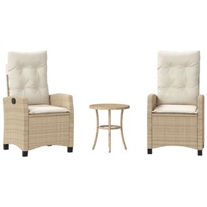 vidaXL 3-tlg. Bistro-Set mit Kissen Beige Poly Rattan