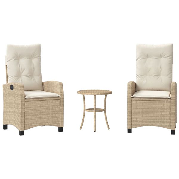 vidaXL 3-tlg. Bistro-Set mit Kissen Beige Poly Rattan